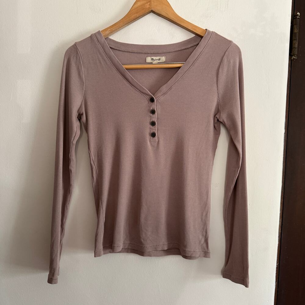 MADEWELL | Fine Ribbed drapey Henley Shirt Modal Taupe / Mushroom | Small